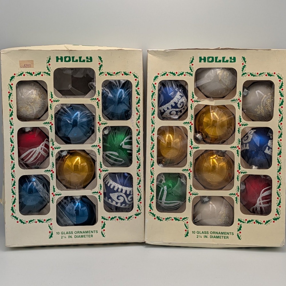 Vintage Holly American Made Glass Christmas Ornaments Set of 19 Multi 2.25in